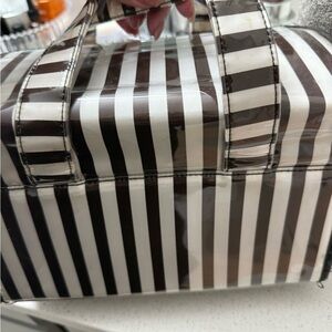 Henri Bendel Brown and White Striped Cosmetic Case vintage